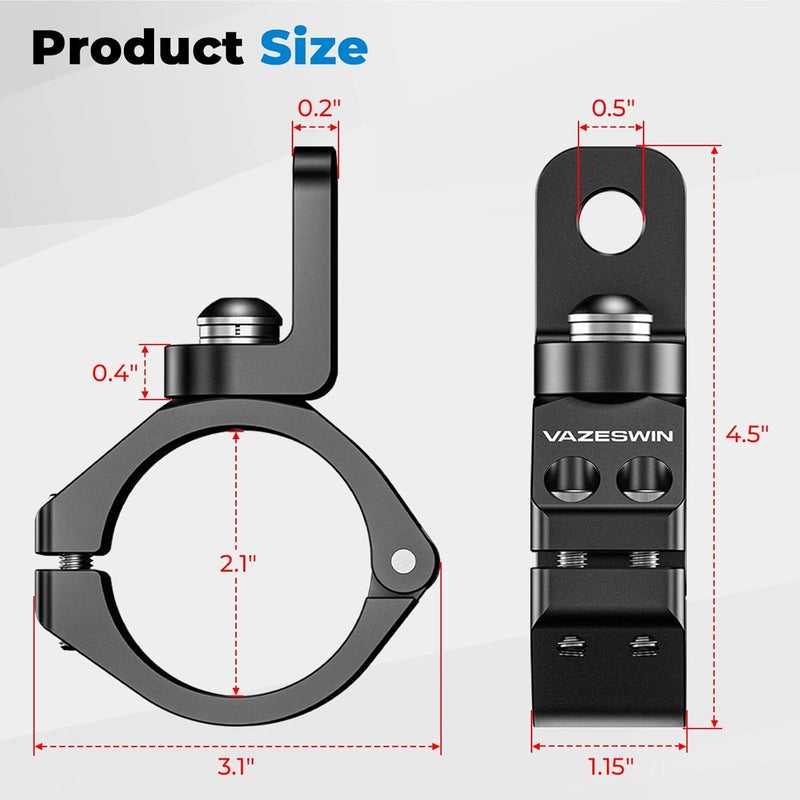 VAZESWIN 2PCS Solid UTV Whip Light Mount, Aluminium Alloy Thickened UTV Flag Mount, Heavy Duty Light Bar Mounting Bracket 360° Rotation Adjustable Roll Bar Clamp for 1.5"/1.75"/1.85"/2"/2.1" Roll Cage - Image 3
